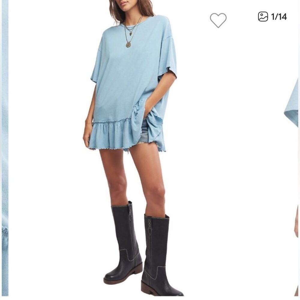 Free People We The Free Blue Casual drop waist t-shirt with ruffled hemline S